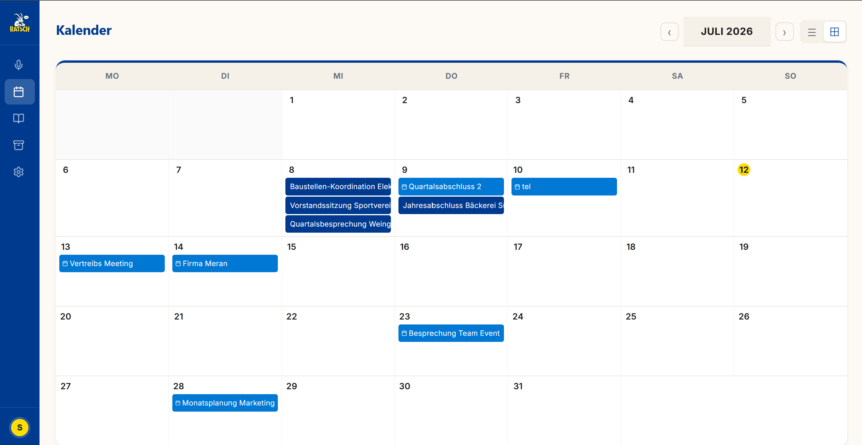 Ratsch Kalender und Meeting-Übersicht