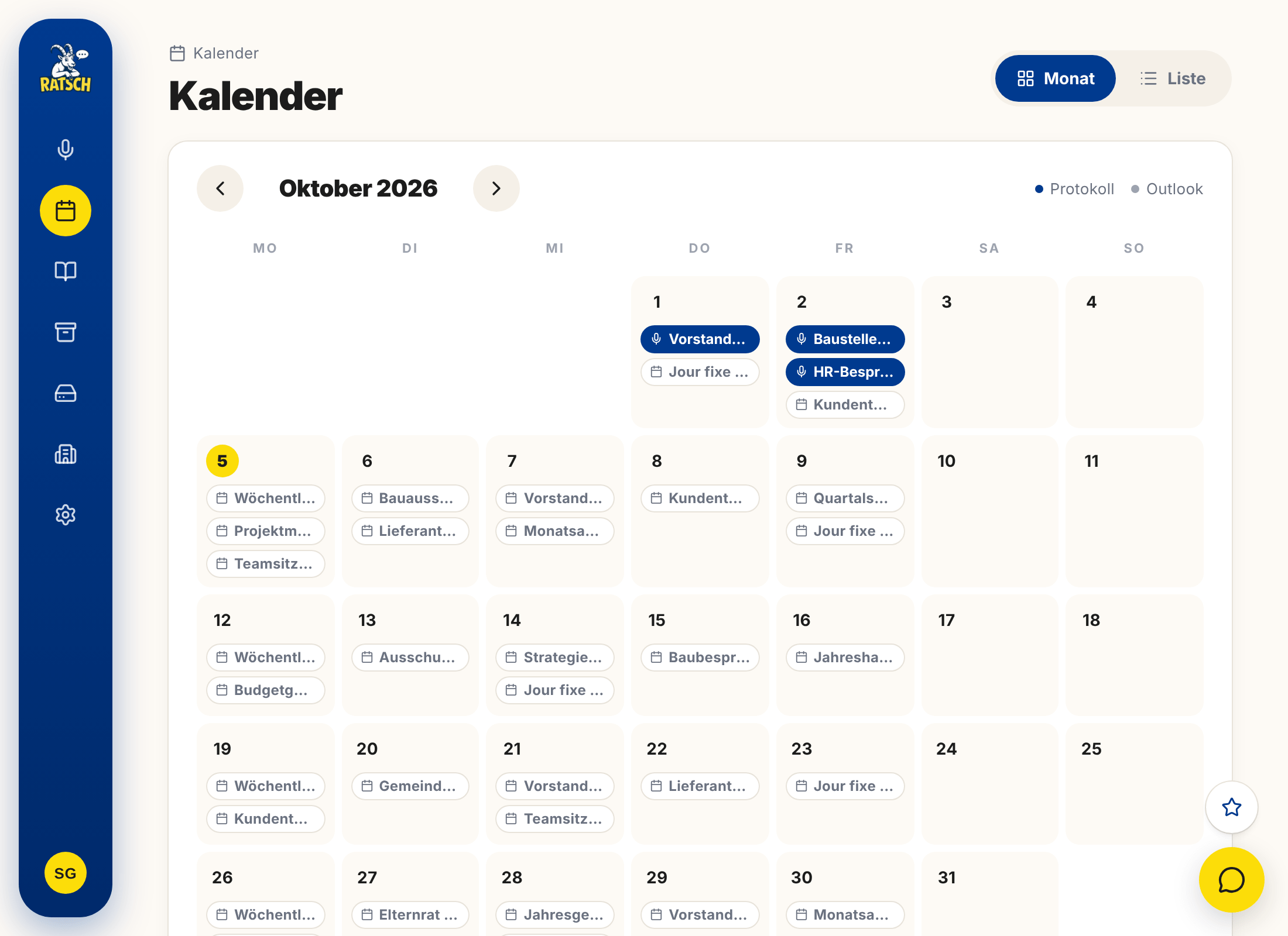 Ratsch Kalender und Meeting-Übersicht