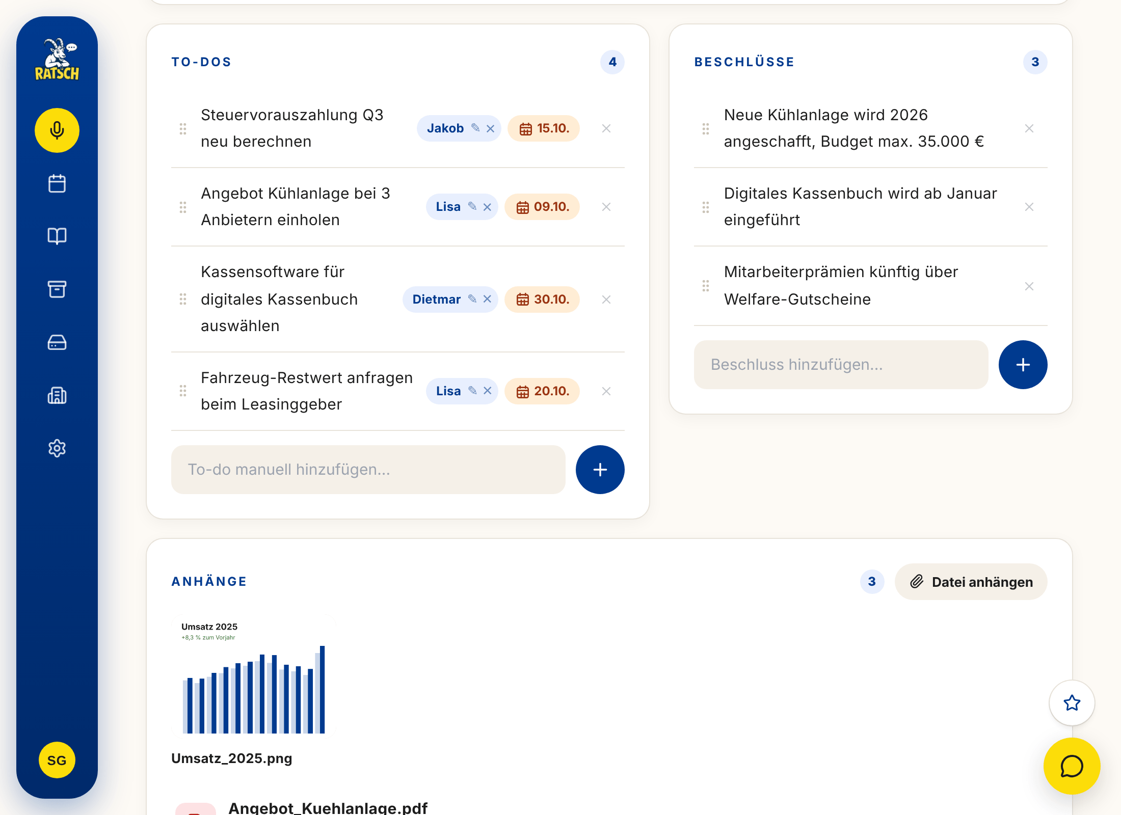 Ratsch Transkriptionsergebnis mit To-dos und Microsoft Integration